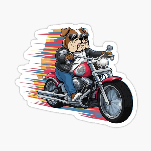 Vista previa del artículo con la obra «Ilustración de dibujos animados de un motociclista bulldog», diseñado y vendido por lubushop1.