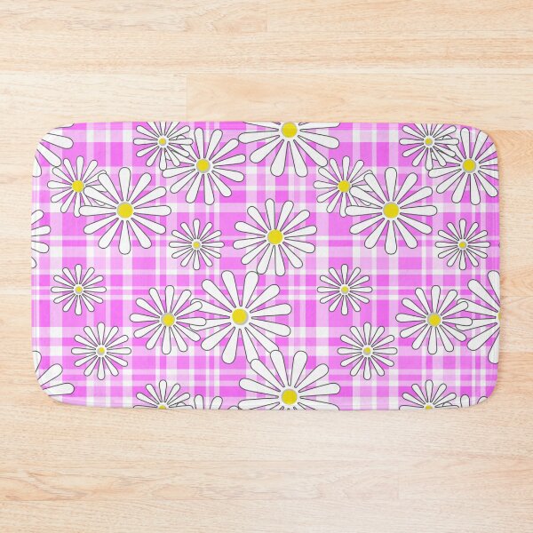 Item preview, White chamomile flowers on a pink checkered background designed and sold by fuzzyfox.