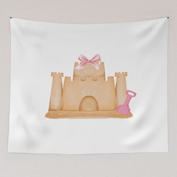 Item preview, Sandcastle with Pink Bow – Coquette Summer Beachcore Watercolor Art designed and sold by DivinePassion.