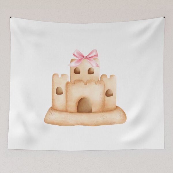 Item preview, Sandcastle with Pink Bow – Coquette Summer Beachcore Watercolor Art designed and sold by DivinePassion.