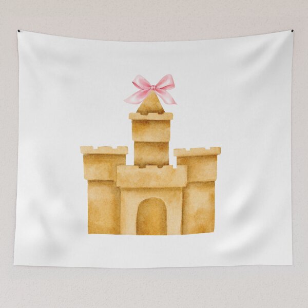 Item preview, Sandcastle with Pink Bow – Coquette Summer Beachcore Watercolor Art designed and sold by DivinePassion.