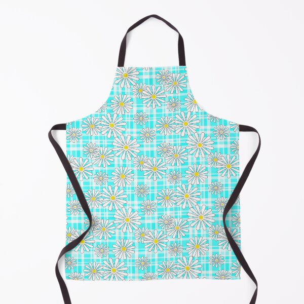 Item preview, White daisy flowers on turquoise neon checkered background designed and sold by fuzzyfox.