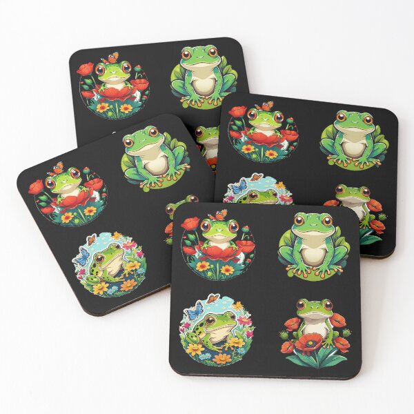 Item preview, Bright Green Frogs With Poppies And Butterflies Floral designed and sold by CarrollGene.