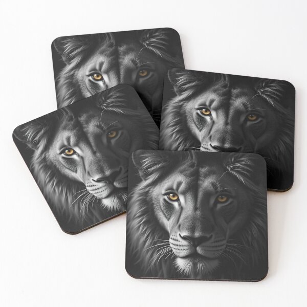 Item preview, striking black and white depiction of a lion's face designed and sold by InezPhotography.