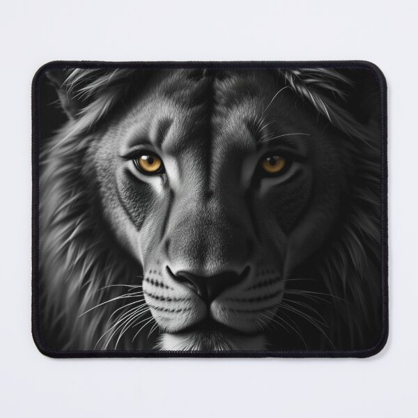 Item preview, striking black and white depiction of a lion's face designed and sold by InezPhotography.