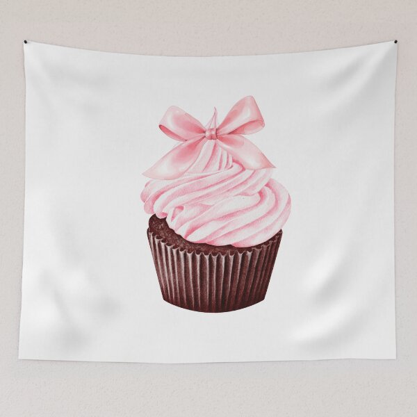 Item preview, Chocolate Cupcake with Pink Frosting and Bow – Coquette Sweet Treat Watercolor Art designed and sold by DivinePassion.