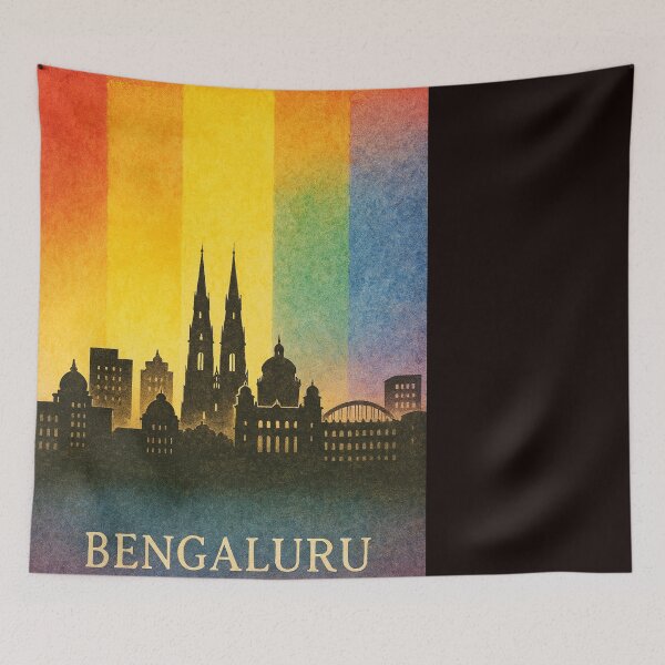 Item preview, Bengaluru Rainbow Skyline Gothic Cathedral Silhouette designed and sold by Places On Earth.