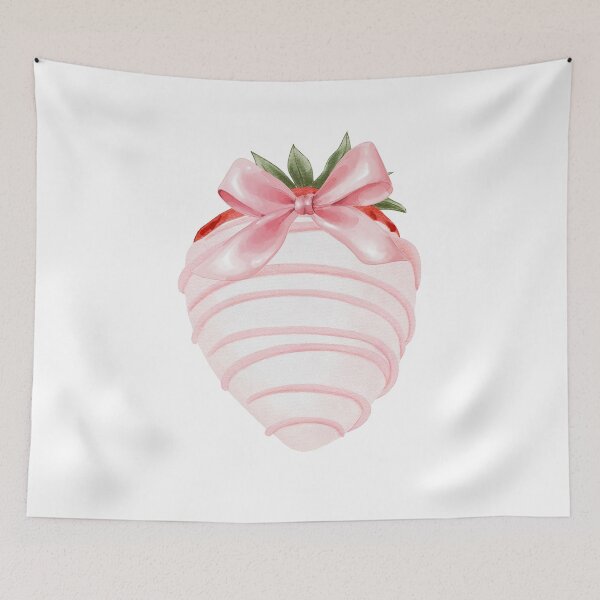 Item preview, White Chocolate Dipped Strawberry with Pink Bow – Coquette Dessert Watercolor Aesthetic designed and sold by DivinePassion.