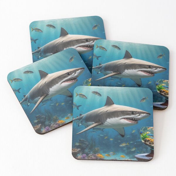 Item preview, Curious Shark Meets Colorful Aquarium – Surreal Ocean Encounter Art designed and sold by PunArtistry.