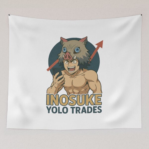 Item preview, Inosuke YOLO Trades – Demon Slayer x High-Risk Trading Meme designed and sold by ColorSplash123.