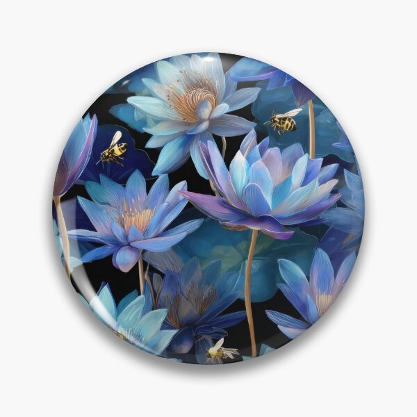 Item preview, Blue Lotus Seamless Pattern with Bees – Elegant Watercolor Botanical Design for Yoga & Nature Lovers designed and sold by ThaiArtShop.