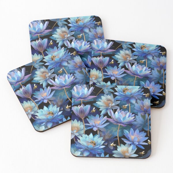 Item preview, Blue Lotus Seamless Pattern with Bees – Elegant Watercolor Botanical Design for Yoga & Nature Lovers designed and sold by ThaiArtShop.