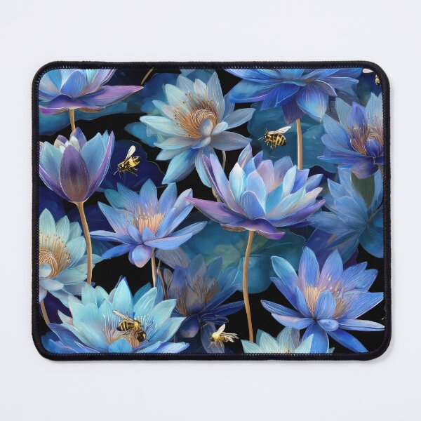 Item preview, Blue Lotus Seamless Pattern with Bees – Elegant Watercolor Botanical Design for Yoga & Nature Lovers designed and sold by ThaiArtShop.