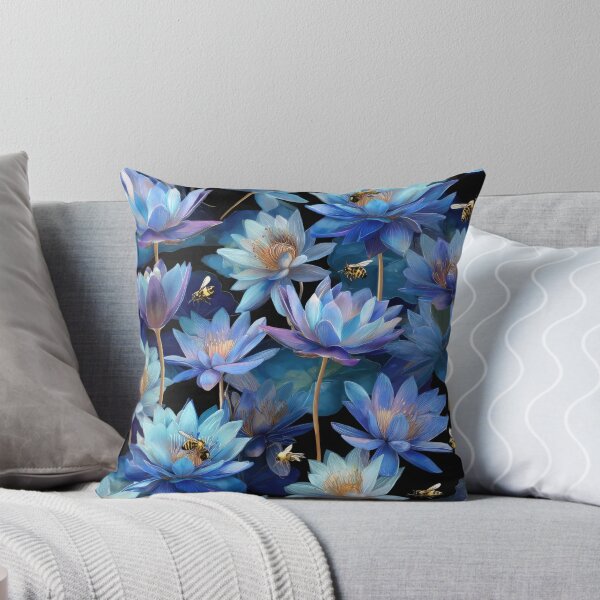 Item preview, Blue Lotus Seamless Pattern with Bees – Elegant Watercolor Botanical Design for Yoga & Nature Lovers designed and sold by ThaiArtShop.