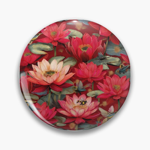 Item preview, Red Lotus Seamless Pattern with Birds – Udon Thani Inspired Thai Botanical Illustration designed and sold by ThaiArtShop.