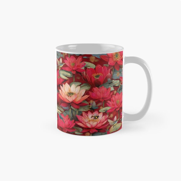 Item preview, Red Lotus Seamless Pattern with Birds – Udon Thani Inspired Thai Botanical Illustration designed and sold by ThaiArtShop.