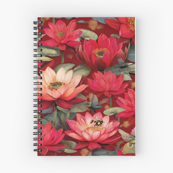 Item preview, Red Lotus Seamless Pattern with Birds – Udon Thani Inspired Thai Botanical Illustration designed and sold by ThaiArtShop.