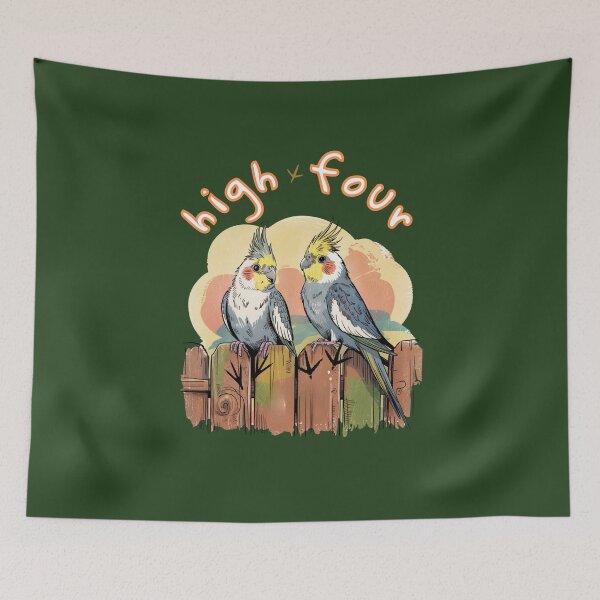 Item preview, High Four Sitting Cockatiels Vintage Style designed and sold by SurrealArtSzysz.