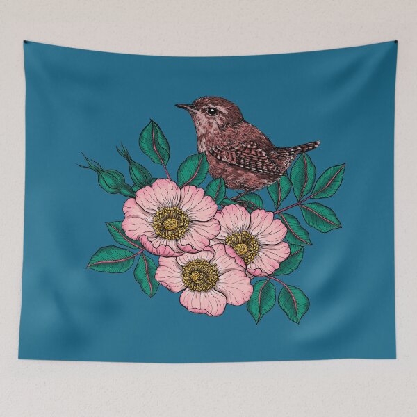 Item preview, Wren and dog rose bouquet designed and sold by Katerina Mitkova Kirilova.