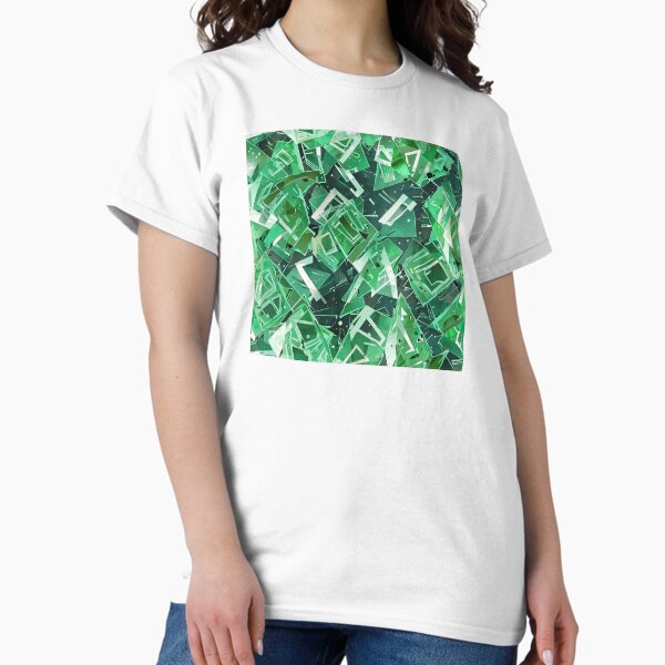 Vista previa del artículo con la obra «Composición abstracta de formas geométricas de cristal verde», diseñado y vendido por CoolPixels.