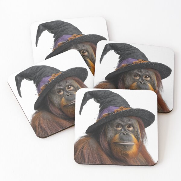 Item preview, Tapanuli Orangutan Wearing Halloween Witch Hat designed and sold by LazyOwlStore.
