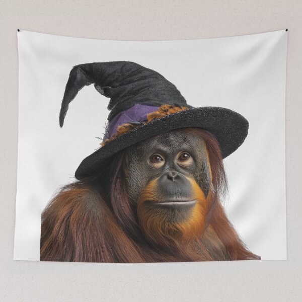 Item preview, Tapanuli Orangutan Wearing Halloween Witch Hat designed and sold by LazyOwlStore.