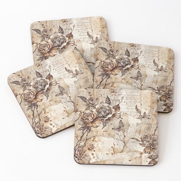 Item preview, Vintage Floral and Butterfly Pattern on Antique Manuscript Background designed and sold by CoolPixels.