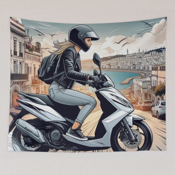 Item preview, Female Motorcyclist Taking a Break in Algiers, Algeria – Perfect Design for Touring, City Vibes, and Travel Enthusiasts designed and sold by knalpot-design.