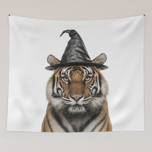 Item preview, Tiger Wearing Halloween Witch Hat designed and sold by LazyOwlStore.