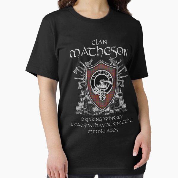 Item preview, Clan Matheson drinking whiskey and causing havoc heritage crest tartan plaid designed and sold by Clan1093.