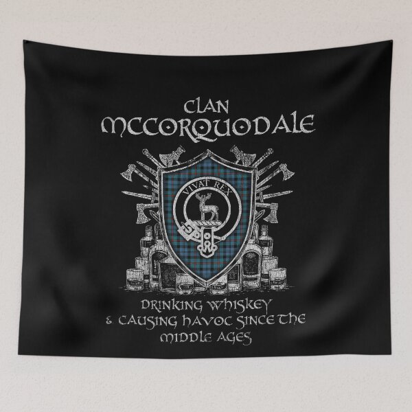 Item preview, Clan McCorquodale drinking whiskey and causing havoc heritage crest tartan plaid designed and sold by Clan1093.