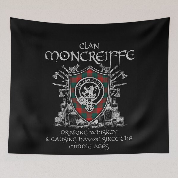 Item preview, Clan Moncreiffe drinking whiskey and causing havoc heritage crest tartan plaid designed and sold by Clan1093.