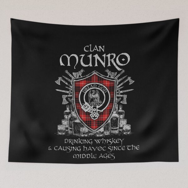 Item preview, Clan Munro Black & Red drinking whiskey and causing havoc heritage crest tartan plaid designed and sold by Clan1093.