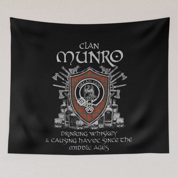 Item preview, Clan Munro drinking whiskey and causing havoc heritage crest tartan plaid designed and sold by Clan1093.