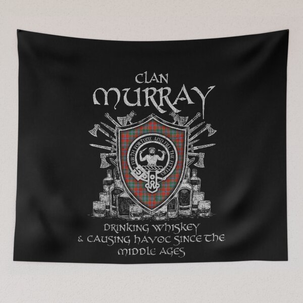 Item preview, Clan Murray of Abercairney drinking whiskey and causing havoc heritage crest tartan plaid designed and sold by Clan1093.