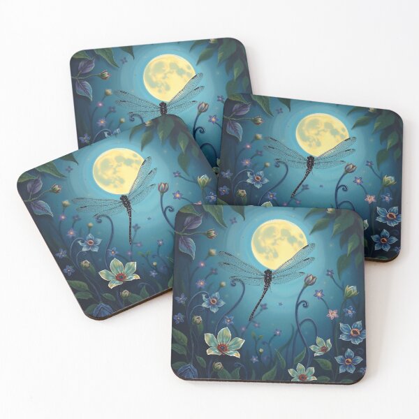 Item preview, Dragonfly Landscape Painting Blue Moon designed and sold by druidwolfart.