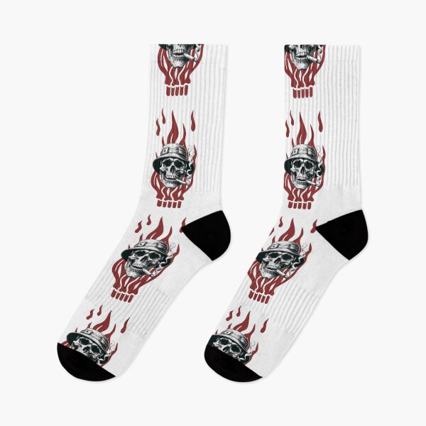 Item preview, Skull in hat, cigar and flames designed and sold by Tees-Trends01.