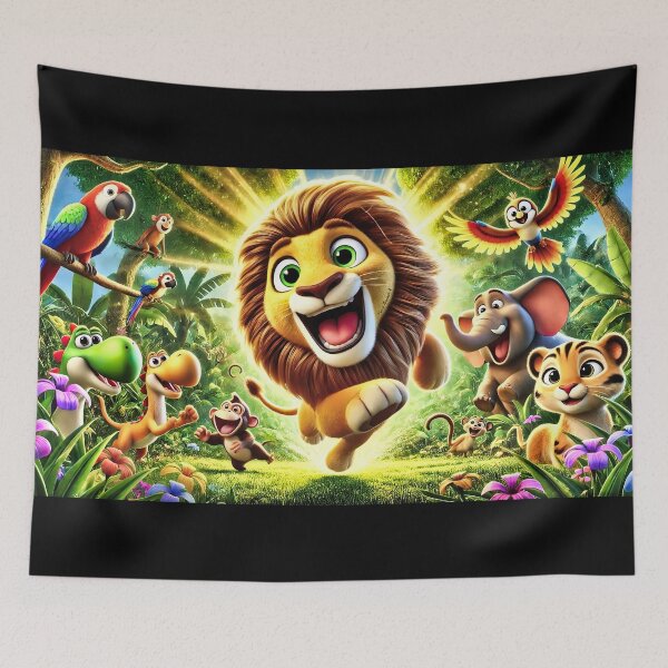 Item preview, Brave Jungle Lion Leads the Adventure – Colorful 3D Cartoon Animal Friends designed and sold by Fresh-Threads-X.