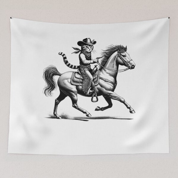 Item preview, Vintage Cat Riding A Horse Funny Western Country designed and sold by Kimberley King Art  King Art.