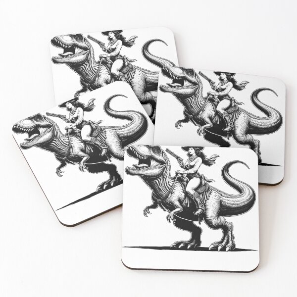Item preview, Vintage Cowgirl Riding Dinosaur Weird Western Country designed and sold by Kimberley King Art  King Art.