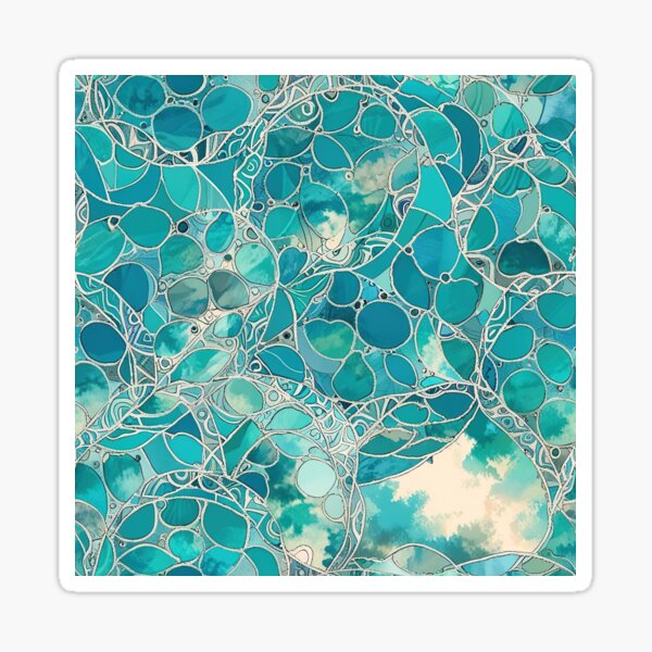 Vista previa del artículo con la obra «Patrón abstracto de vitral turquesa con formas orgánicas», diseñado y vendido por CoolPixels.