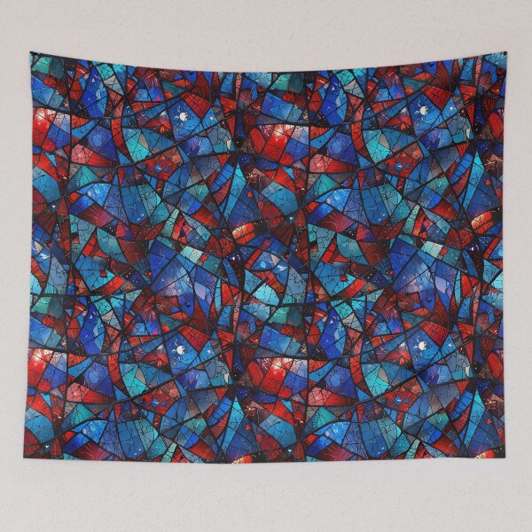 Item preview, Broken stained-glass mosaic in dark blues and reds designed and sold by CoolPixels.