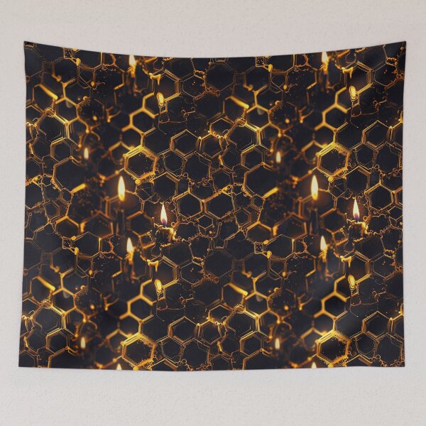Item preview, Golden Honeycombs Illuminated by Glowing Candles in a Dark Setting designed and sold by CoolPixels.