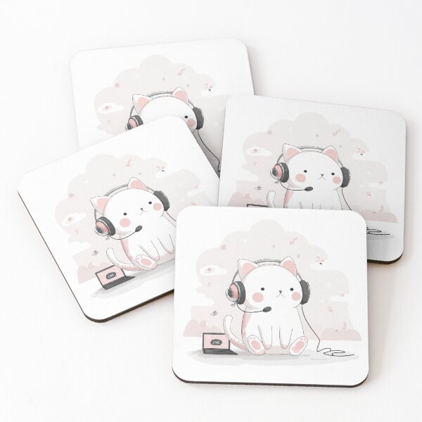 Item preview, Kawaii Cat Streamer – Cute Gamer Kitty with Headset and Laptop in Cozy Pastel Style designed and sold by ThaiArtShop.