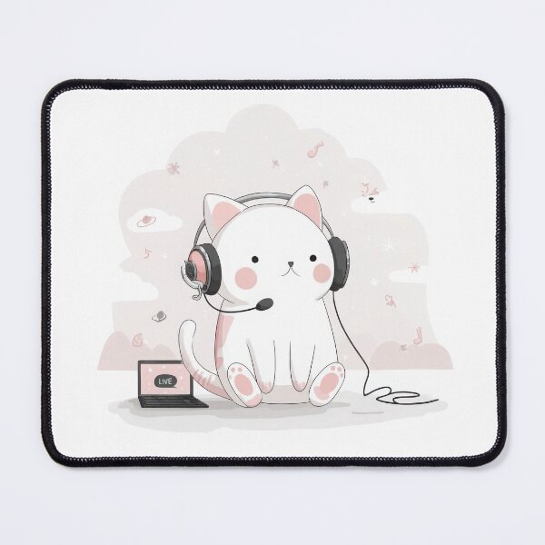 Item preview, Kawaii Cat Streamer – Cute Gamer Kitty with Headset and Laptop in Cozy Pastel Style designed and sold by ThaiArtShop.