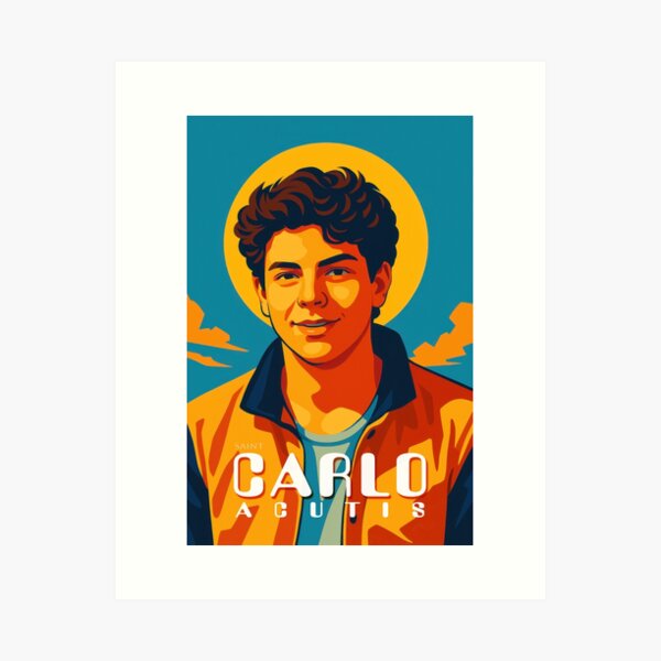 Item preview, Vibrant Portrait of Blessed Carlo Acutis, Millennial Saint, Young and Handsome V.1c With Text designed and sold by VarnaChitra.