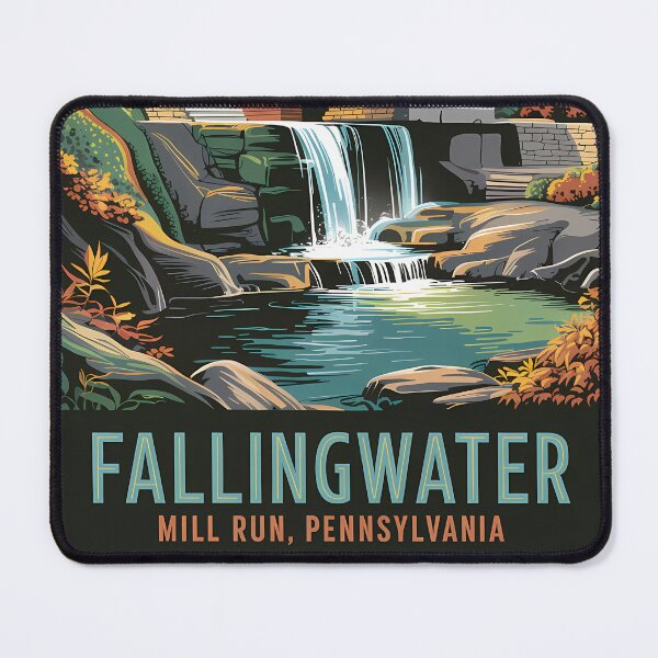 Item preview, Fallingwater Retro Poster – Frank Lloyd Wright Architecture in Autumn Forest	 designed and sold by Trend Pixel Co..
