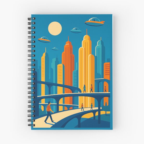 Item preview, Futuristic Cityscape with Flying Cars – Bold Minimal Retro Sci-Fi extra terrestrial Urban Scene designed and sold by Bored Duck.
