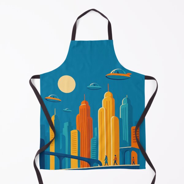 Item preview, Futuristic Cityscape with Flying Cars – Bold Minimal Retro Sci-Fi extra terrestrial Urban Scene designed and sold by Bored Duck.