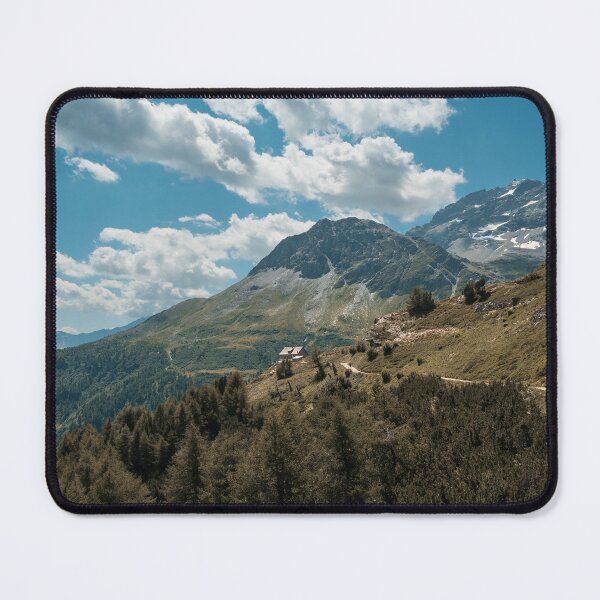 Item preview, majestic alpine trail in bernina Alps, snowcapped peaks and charming mountain hut designed and sold by svanaerschot.